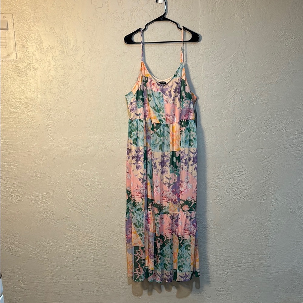 Lane Bryant Pink and Green Spaghetti Strap Maxi Sundress Tiered Floral Size 24 - Picture 3 of 12